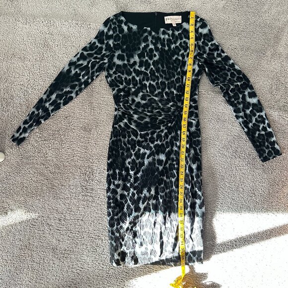 PHILOSOPHY | Leopard Print Ruched Long Sleeve Dress | Black &White | Size:S - Picture 5 of 7